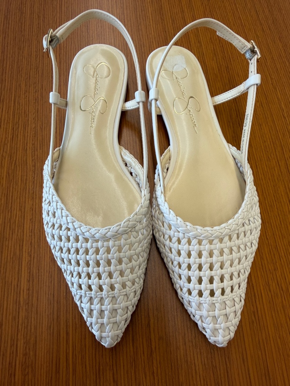 Jessica Simpson Cream Woven Pointed Slingback Flats